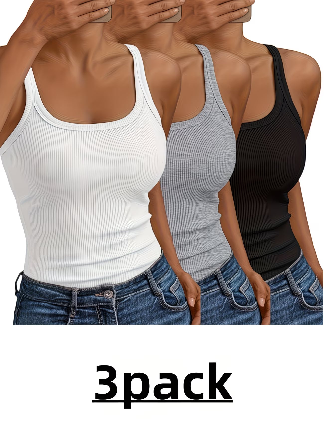 3-Pack Women’s Slim-Fit Athletic Tank Tops – Breathable, Stretchy & Perfect for Yoga, Gym or Everyday Wear