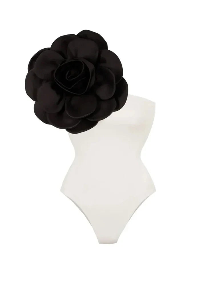 3D Floral Solid Color Swimsuit