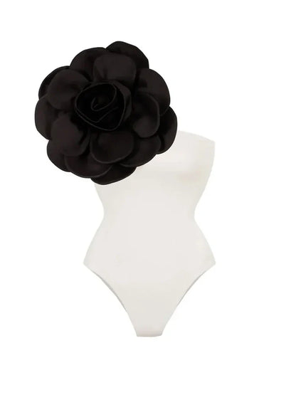 3D Floral Solid Color Swimsuit