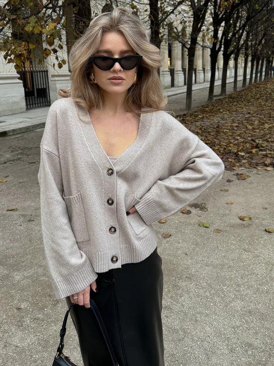 Relaxed V-Neck Knit Cardigan