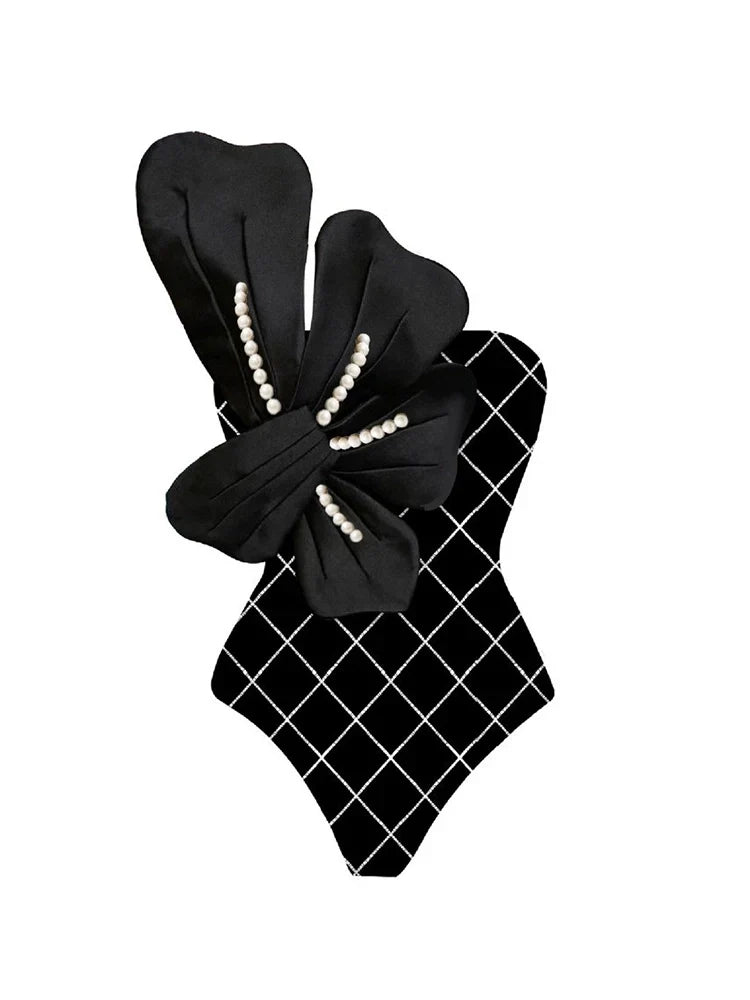 Pearl Floral Black Print Swimsuit Set