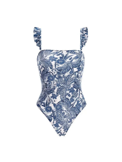 Blue Dragonfly Ruffle One-Piece Swimsuit