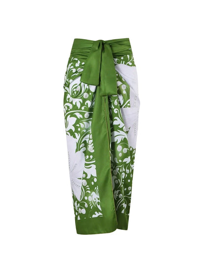 Green Swimsuit Set Pearl Floral Embellishments