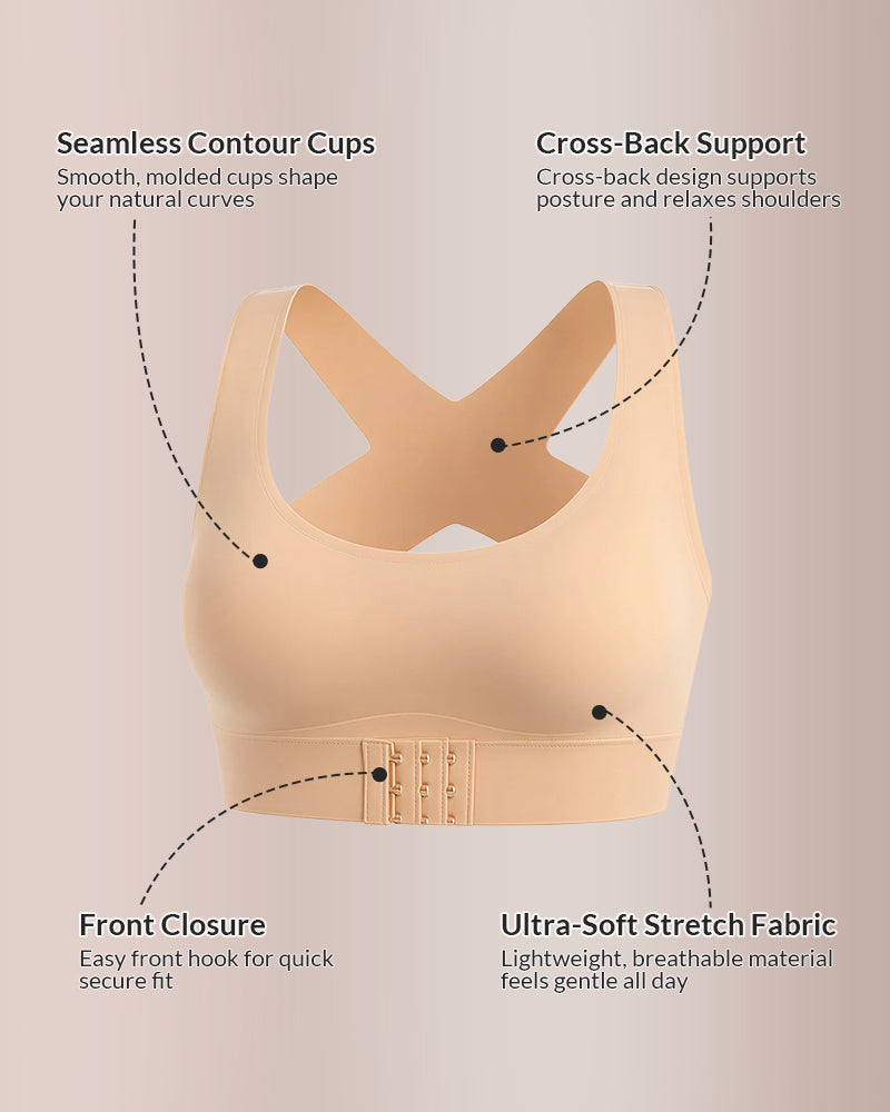Front Closure Cross-Back Wireless Posture Bra