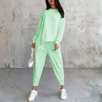 Damen Langarm-Sweatshirts mit Unregelmäßigem Saum & Hosen-Set