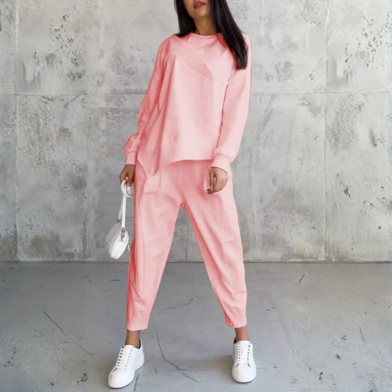Damen Langarm-Sweatshirts mit Unregelmäßigem Saum & Hosen-Set