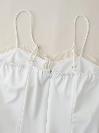 Pleated Frilly Slip Slit Maxi Dress