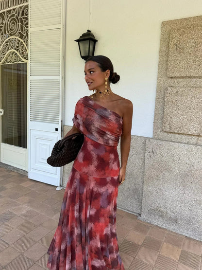 Toledo One Shoulder Mesh Maxi Dress