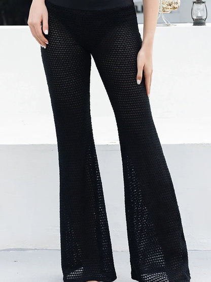 Beaded Knit Tie-String Black Bikini Set